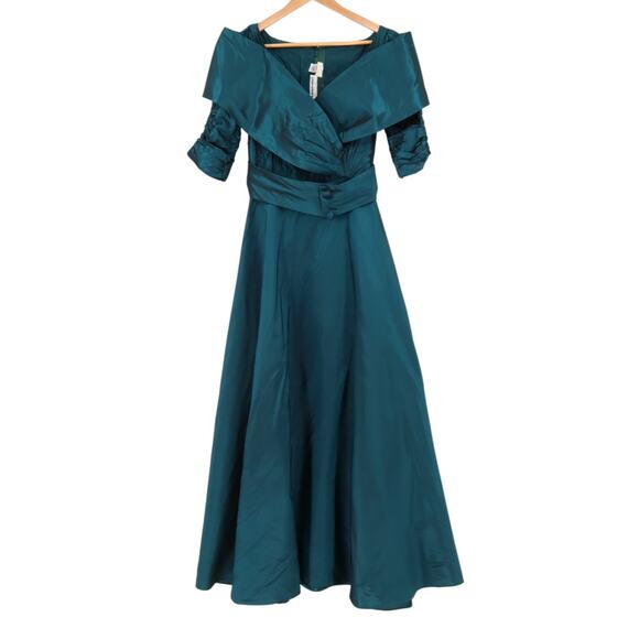 Vintage Teal Taffeta Gown Mother of Bride Old Hollywood Elegant Formal Size 9/10 - Picture 1 of 12